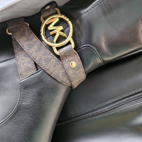 Michael Kors Rory Leather Riding Boot Women’s Size 6 New In Box Black Tan - Picture 7 of 10